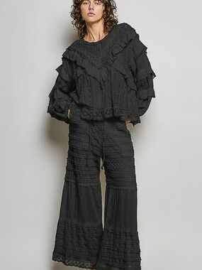 NWT POL Black Lace Wide-Leg Pants - Sz Sm